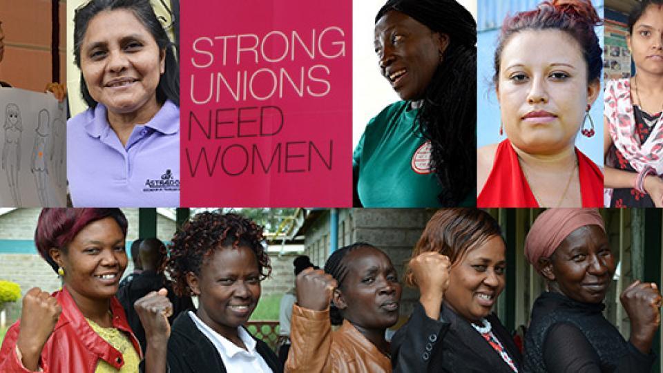 Kollage med bilder på fackliga kvinnor från hela världen